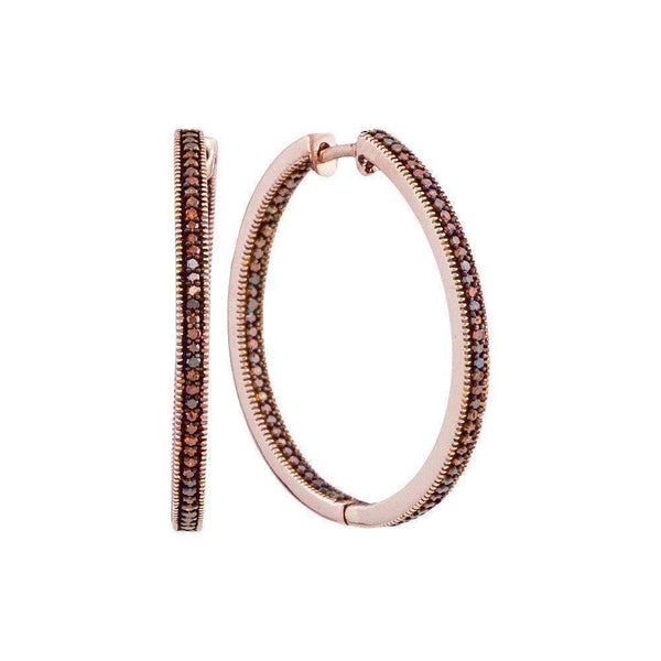 10k Rose Gold Women's Red Diamond Hoop Earrings - FREE Shipping (US/CA)-Gold & Diamond Earrings-JadeMoghul Inc.