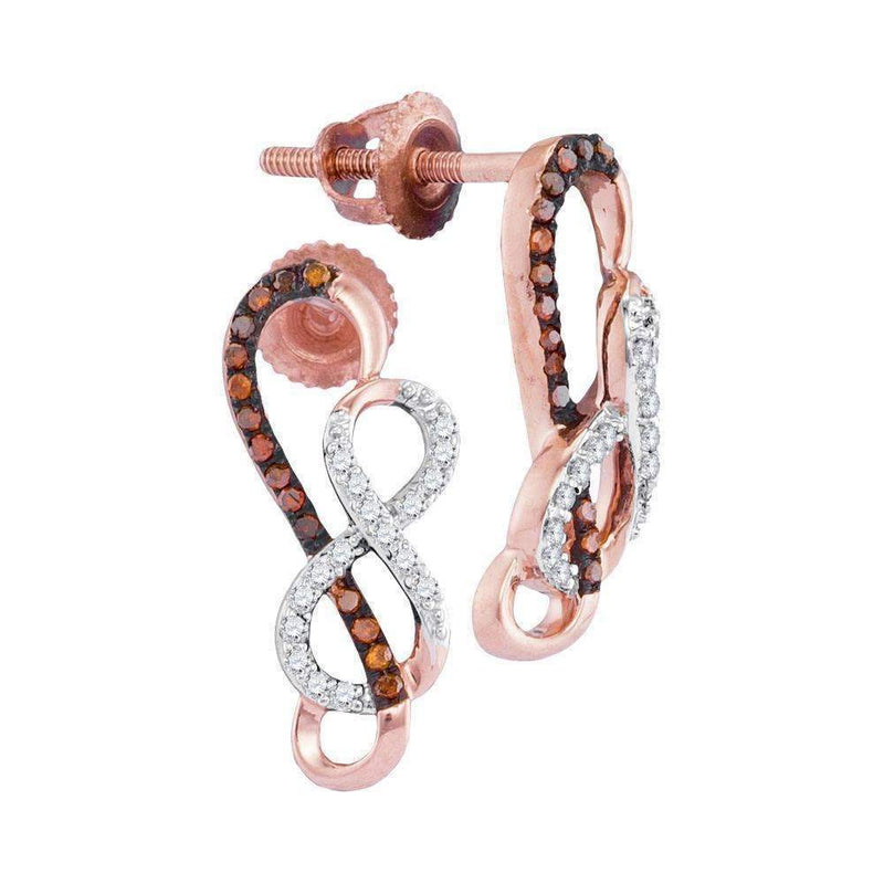 10k Rose Gold Women's Red Diamond Infinity Screwback Earrings - FREE Shipping (US/CA)-Gold & Diamond Earrings-JadeMoghul Inc.