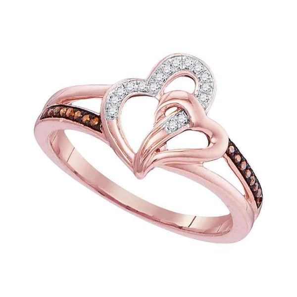 10k Rose Gold Women's Red Diamond Joined Hearts Ring - FREE Shipping (US/CA)-Gold & Diamond Heart Rings-9-JadeMoghul Inc.