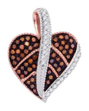10k Rose Gold Women's Red Diamond Milgrain Heart Leaf Pendant-Gold & Diamond Pendants & Necklaces-JadeMoghul Inc.