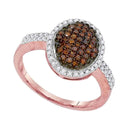 10k Rose Gold Women's Red Diamond Oval Cluster Ring-Gold & Diamond Cluster Rings-7.5-JadeMoghul Inc.