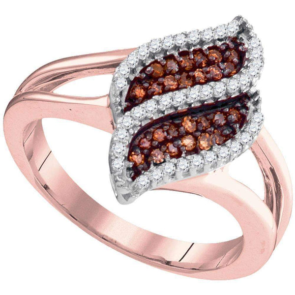 10k Rose Gold Women's Red Diamond Oval Cluster Split-shank Ring - FREE Shipping (US/CA)-Rings And Bands-5.5-JadeMoghul Inc.