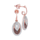 10k Rose Gold Women's Red Diamond Oval Dangle Screwback Earrings - FREE Shipping (US/CA)-Gold & Diamond Earrings-JadeMoghul Inc.