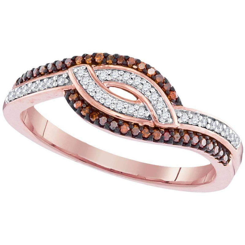 10k Rose Gold Women's Red Diamond Ring-Gold & Diamond Bands-JadeMoghul Inc.