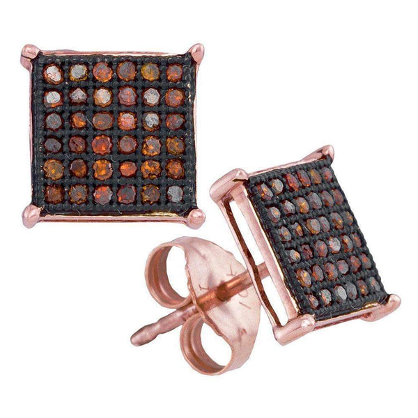 10k Rose Gold Women's Red Diamond Square Cluster Earrings - FREE Shipping (US/CA)-Gold & Diamond Earrings-JadeMoghul Inc.