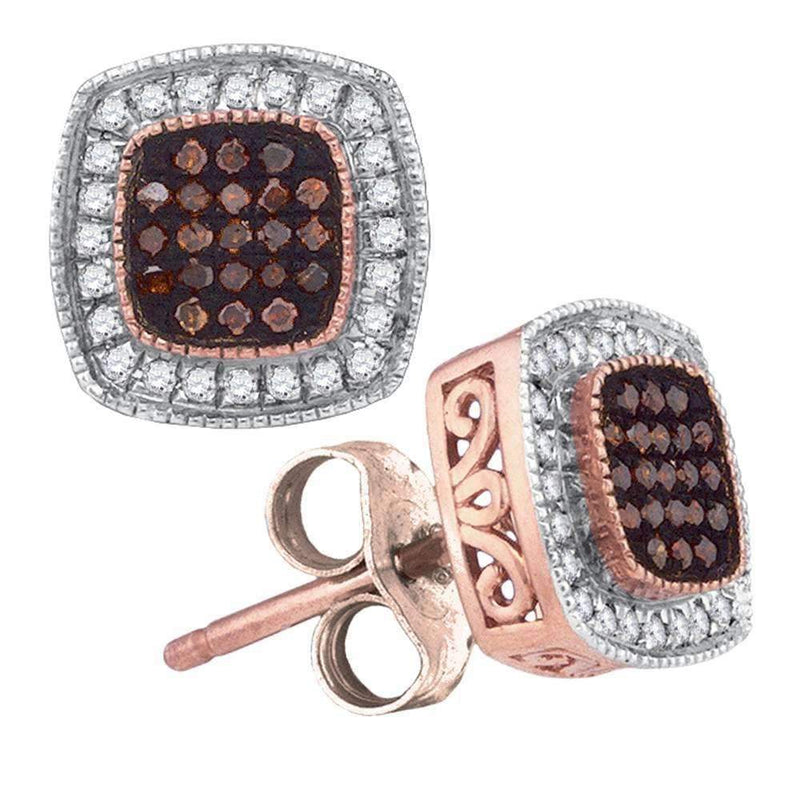 10k Rose Gold Women's Red Diamond Square Cluster Earrings - FREE Shipping (US/CA)-Gold & Diamond Earrings-JadeMoghul Inc.