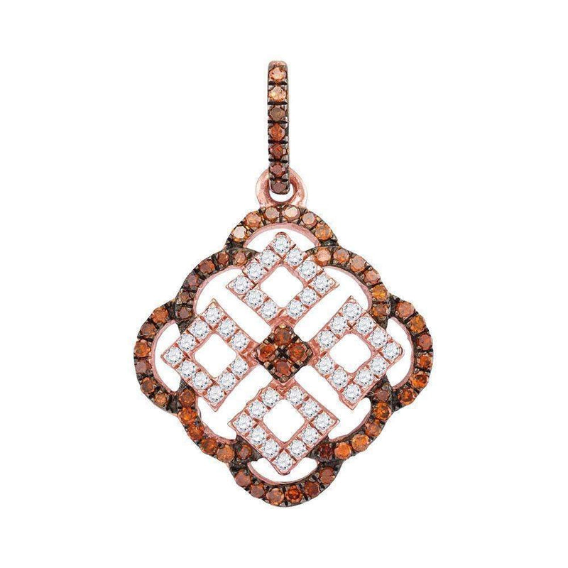 10k Rose Gold Women's Red Diamond Square Cluster Pendant - FREE Shipping (US/CA)-Gold & Diamond Pendants & Necklaces-JadeMoghul Inc.