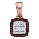 10k Rose Gold Women's Red Diamond Square Cluster Pendant - FREE Shipping (US/CA)-Gold & Diamond Pendants & Necklaces-JadeMoghul Inc.