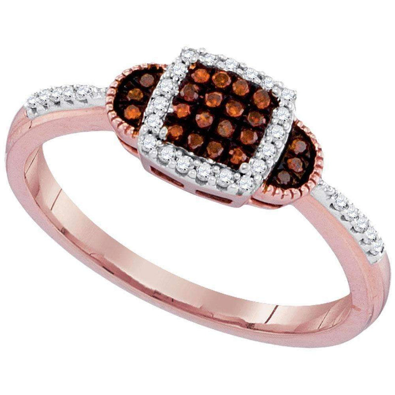 10k Rose Gold Women's Red Diamond Square Cluster Ring - FREE Shipping (US/CA)-Gold & Diamond Cluster Rings-5-JadeMoghul Inc.