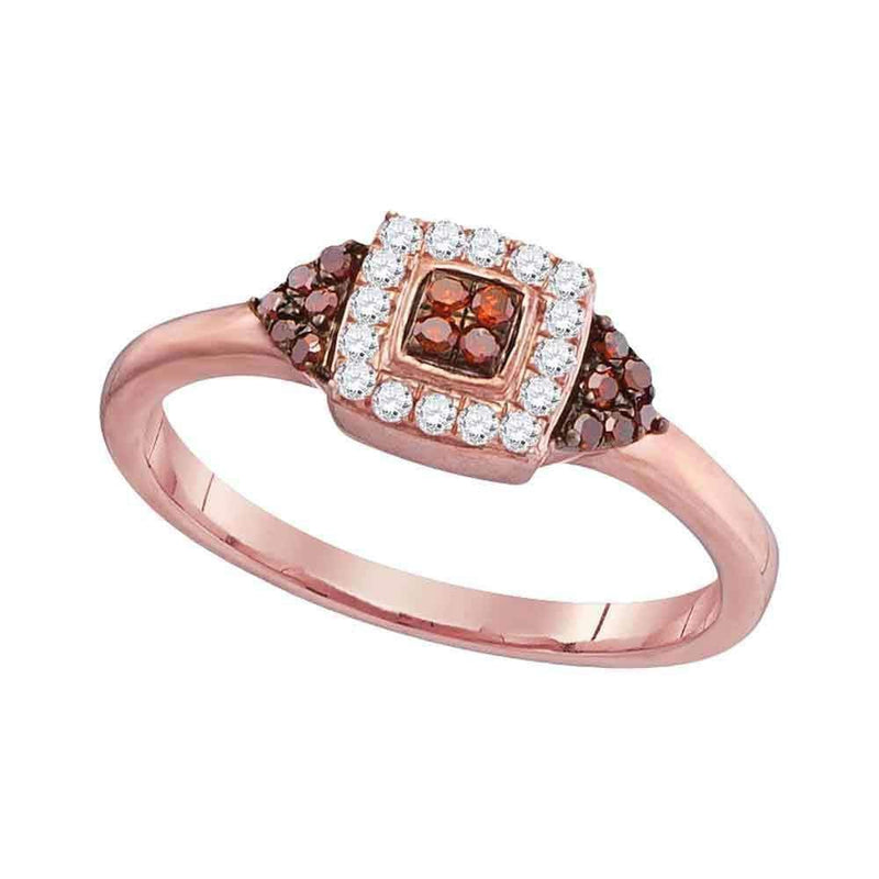 10k Rose Gold Women's Red Diamond Square Cluster Ring - FREE Shipping (US/CA)-Gold & Diamond Cluster Rings-5-JadeMoghul Inc.