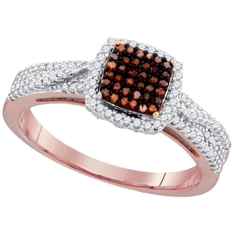 10k Rose Gold Women's Red Diamond Square Cluster Ring - FREE Shipping (US/CA)-Gold & Diamond Cluster Rings-5-JadeMoghul Inc.