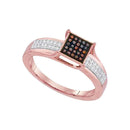 10k Rose Gold Women's Red Diamond Square Cluster Ring - FREE Shipping (US/CA)-Gold & Diamond Cluster Rings-5-JadeMoghul Inc.