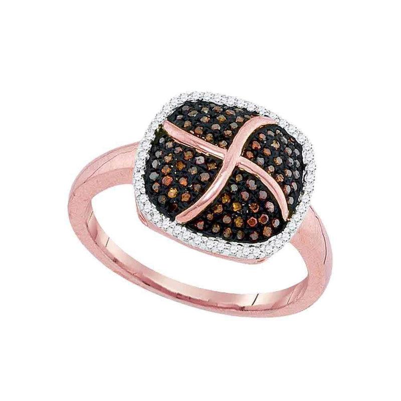10k Rose Gold Women's Red Diamond Square Cluster Ring - FREE Shipping (US/CA)-Rings And Bands-5-JadeMoghul Inc.