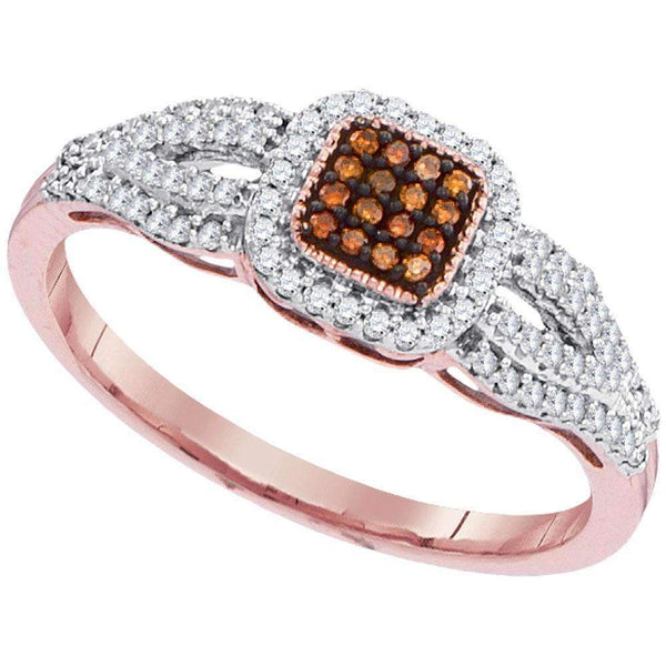 10k Rose Gold Women's Red Diamond Square Cluster Ring-Gold & Diamond Cluster Rings-5.5-JadeMoghul Inc.
