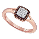 10k Rose Gold Women's Red Diamond Square Cluster Split-shank Ring - FREE Shipping (US/CA)-Gold & Diamond Cluster Rings-5-JadeMoghul Inc.