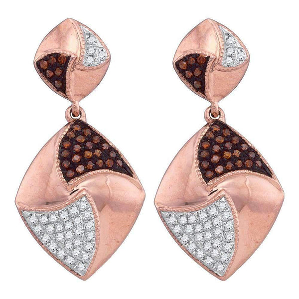 10k Rose Gold Women's Red Diamond Square Dangle Earrings - FREE Shipping (US/CA)-Gold & Diamond Earrings-JadeMoghul Inc.