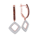 10k Rose Gold Women's Red Diamond Square Dangle Hoop Earrings - FREE Shipping (US/CA)-Gold & Diamond Earrings-JadeMoghul Inc.