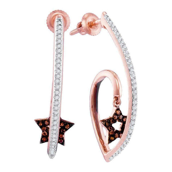 10k Rose Gold Women's Red Diamond Star Dangle Earrings - FREE Shipping (US/CA)-Gold & Diamond Earrings-JadeMoghul Inc.