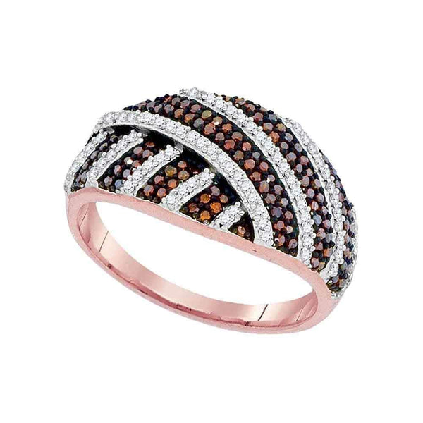 10k Rose Gold Women's Red Diamond Striped Ring - FREE Shipping (US/CA)-Gold & Diamond Fashion Rings-5-JadeMoghul Inc.