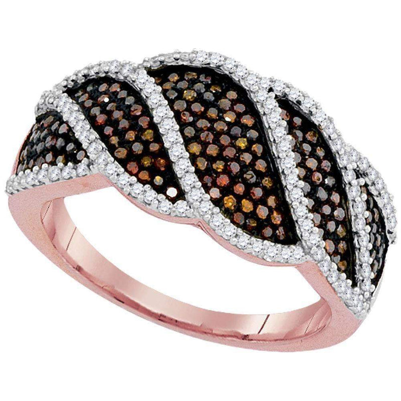 10k Rose Gold Women's Red Diamond Striped Ring - FREE Shipping (US/CA)-Rings And Bands-5-JadeMoghul Inc.
