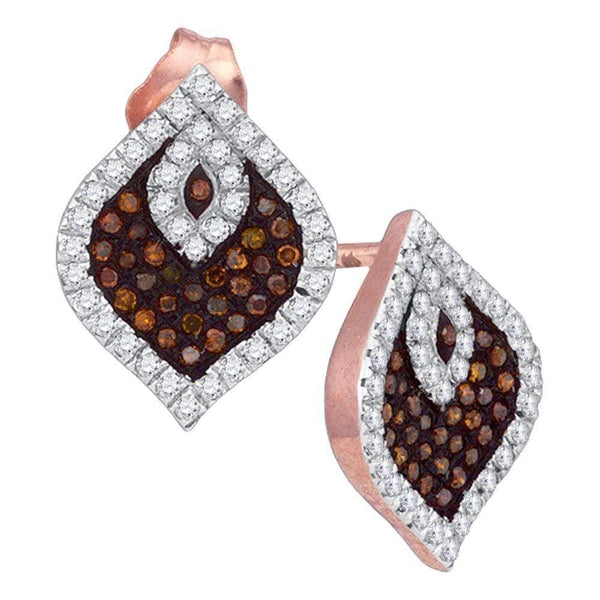 10k Rose Gold Women's Red Diamond Stud Cluster Spade Earrings - FREE Shipping (US/CA)-Gold & Diamond Earrings-JadeMoghul Inc.