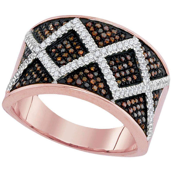 10k Rose Gold Women's Red Diamond Symmetrical Stripe Ring - FREE Shipping (US/CA)-Gold & Diamond Bands-JadeMoghul Inc.