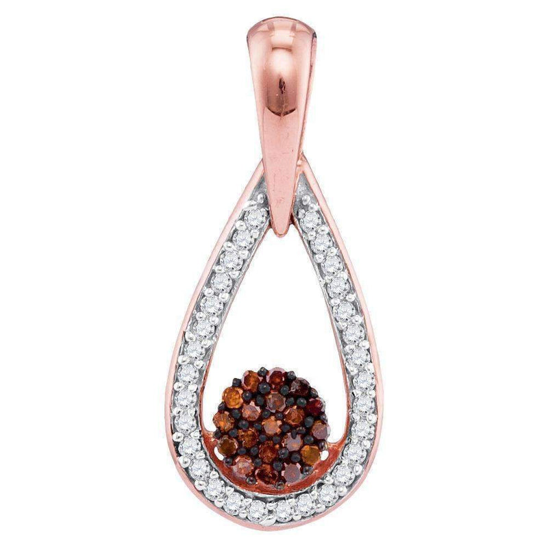 10k Rose Gold Women's Red Diamond Teardrop Cluster Pendant - FREE Shipping (US/CA)-Gold & Diamond Pendants & Necklaces-JadeMoghul Inc.