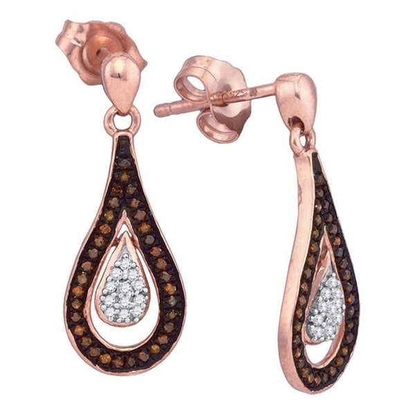 10k Rose Gold Women's Red Diamond Teardrop Dangle Earrings - FREE Shipping (US/CA)-Gold & Diamond Earrings-JadeMoghul Inc.