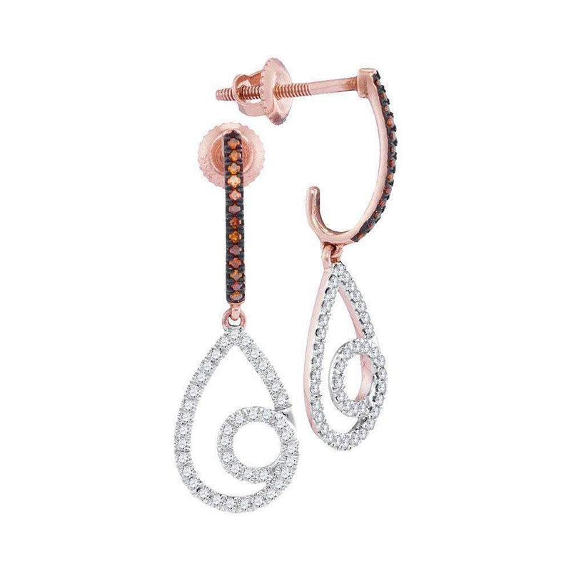 10k Rose Gold Women's Red Diamond Teardrop Dangle Earrings - FREE Shipping (US/CA)-Gold & Diamond Earrings-JadeMoghul Inc.