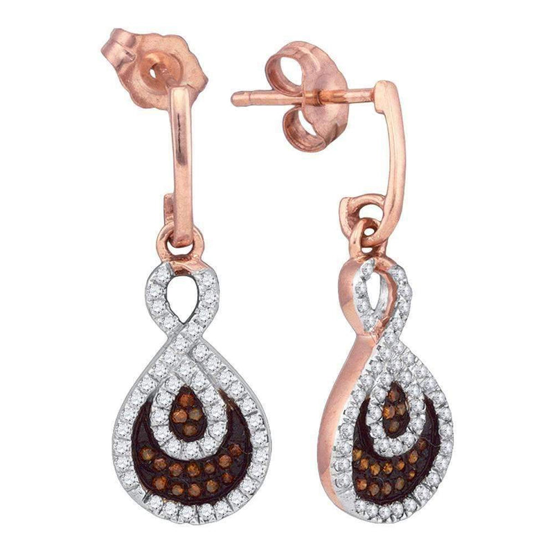 10k Rose Gold Women's Red Diamond Teardrop Dangle Earrings - FREE Shipping (US/CA)-Gold & Diamond Earrings-JadeMoghul Inc.