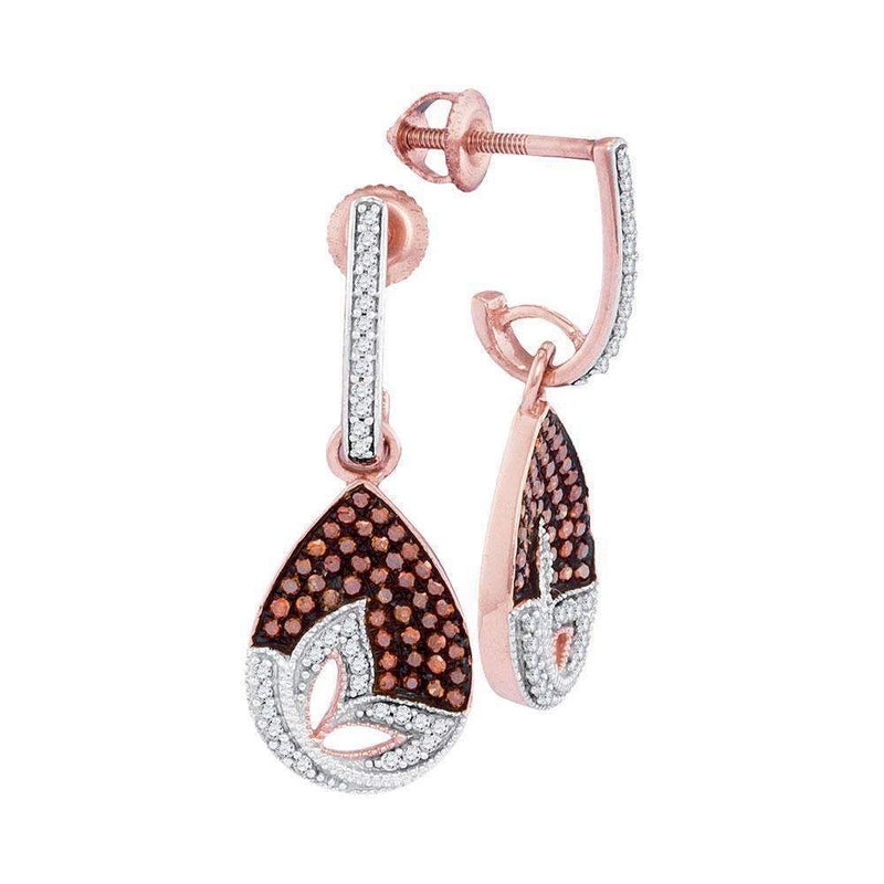 10k Rose Gold Women's Red Diamond Teardrop Dangle Earrings - FREE Shipping (US/CA)-Gold & Diamond Earrings-JadeMoghul Inc.