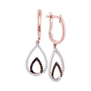 10k Rose Gold Women's Red Diamond Teardrop Dangle Hoop Earrings - FREE Shipping (US/CA)-Gold & Diamond Earrings-JadeMoghul Inc.