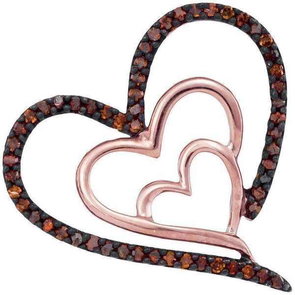 10k Rose Gold Women's Red Diamond Triple Hearts Pendant - FREE Shipping (US/CA)-Gold & Diamond Pendants & Necklaces-JadeMoghul Inc.