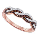 10k Rose Gold Women's Red Diamond Woven Double Row Ring-Gold & Diamond Bands-JadeMoghul Inc.