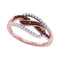 10k Rose Gold Women's Red Diamond Woven Fashion Ring-Gold & Diamond Fashion Rings-JadeMoghul Inc.