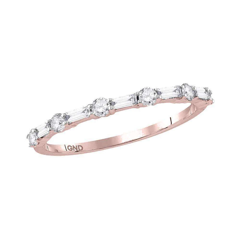 10k Rose Gold Women's Round Baguette Diamond Stackable Ring - FREE Shipping (US/CA)-Rings And Bands-JadeMoghul Inc.