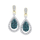 10k Rose Gold Women's Round Blue Diamond Teardrop Dangle Earrings - FREE Shipping (US/CA)-Gold & Diamond Earrings-JadeMoghul Inc.