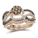 10k Rose Gold Women's Round Brown Diamond Cluster Wedding Ring Set - FREE Shipping (US/CA)-Gold & Diamond Wedding Ring Sets-JadeMoghul Inc.