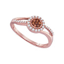 10k Rose Gold Women's Round Brown Diamond Flower Cluster Ring - FREE Shipping (US/CA)-Gold & Diamond Cluster Rings-JadeMoghul Inc.