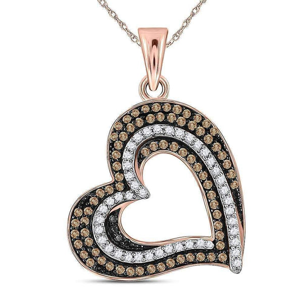 10k Rose Gold Women's Round Brown Diamond Heart Pendant - FREE Shipping (US/CA)-Gold & Diamond Pendants & Necklaces-JadeMoghul Inc.