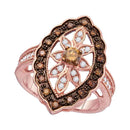 10k Rose Gold Women's Round Brown Diamond Oval Frame Ring - FREE Shipping (US/CA)-Gold & Diamond Fashion Rings-5-JadeMoghul Inc.