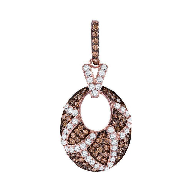 10k Rose Gold Women's Round Brown Diamond Oval Pendant - FREE Shipping (US/CA)-Gold & Diamond Pendants & Necklaces-JadeMoghul Inc.