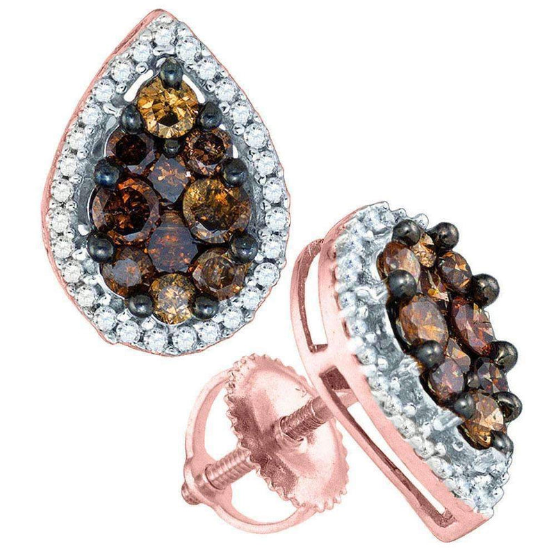 10k Rose Gold Women's Round Brown Diamond Teardrop Cluster Earrings - FREE Shipping (US/CA)-Gold & Diamond Earrings-JadeMoghul Inc.