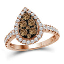 10k Rose Gold Women's Round Brown Diamond Teardrop Cluster Ring - FREE Shipping (US/CA)-Gold & Diamond Cluster Rings-6.5-JadeMoghul Inc.