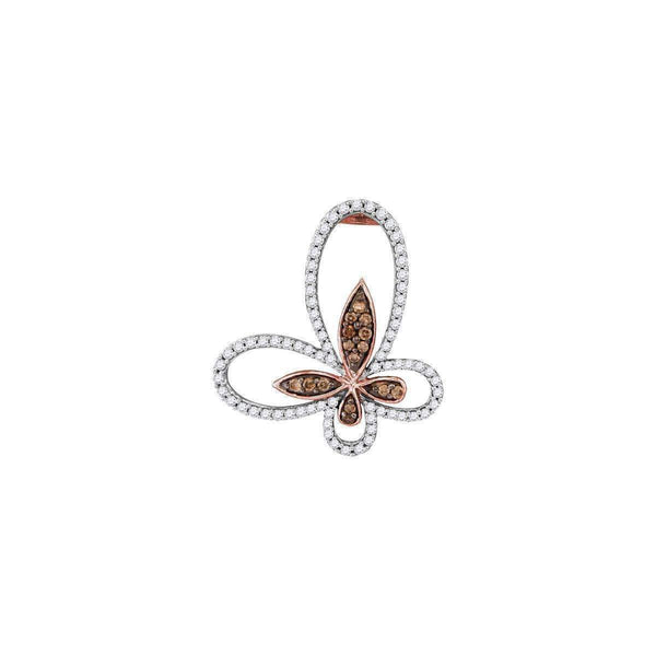 10k Rose Gold Women's Round Cognac-brown Diamond Butterfly Pendant - FREE Shipping (US/CA)-Gold & Diamond Pendants & Necklaces-JadeMoghul Inc.