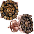 10k Rose Gold Women's Round Cognac-brown Diamond Circle Flower Cluster Earrings - FREE Shipping (US/CA)-Gold & Diamond Earrings-JadeMoghul Inc.