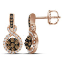 10k Rose Gold Women's Round Cognac-brown Diamond Cluster Dangle Earrings - FREE Shipping (US/CA)-Gold & Diamond Earrings-JadeMoghul Inc.