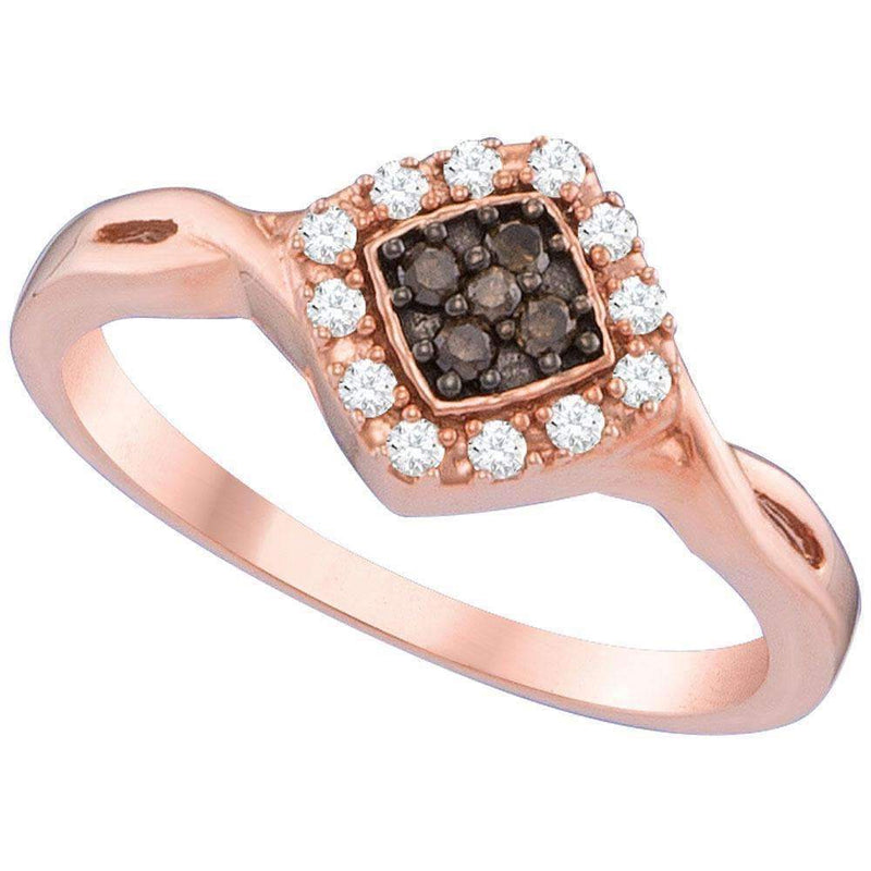 10k Rose Gold Women's Round Cognac-brown Diamond Cluster Ring - FREE Shipping (US/CA)-Gold & Diamond Cluster Rings-11-JadeMoghul Inc.