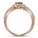 10k Rose Gold Women's Round Cognac-brown Diamond Cluster Ring - FREE Shipping (US/CA)-Gold & Diamond Cluster Rings-5-JadeMoghul Inc.