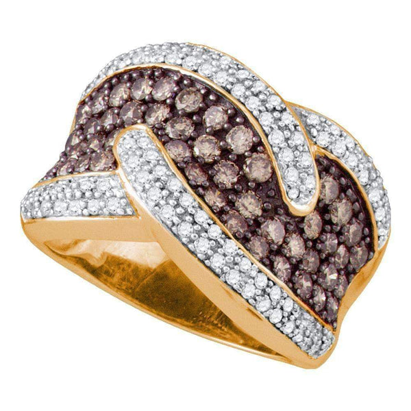 10k Rose Gold Women's Round Cognac-brown Diamond Cocktail Ring - FREE Shipping (US/CA)-Gold & Diamond Bands-5-JadeMoghul Inc.